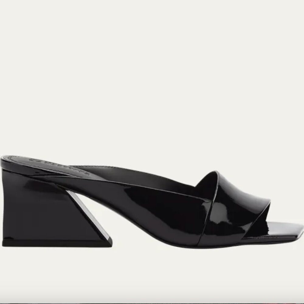 NWT! Mercedes Castillo Maise Patent Block-Heel Mule Sandals